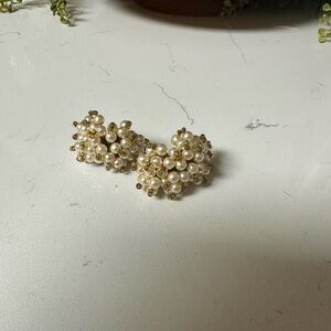 Pearl Cluster Statement Earrings - Cream and Gold